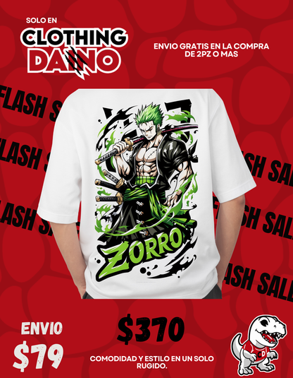 Playera Personalizada One Piece- Zorro (Blanca)