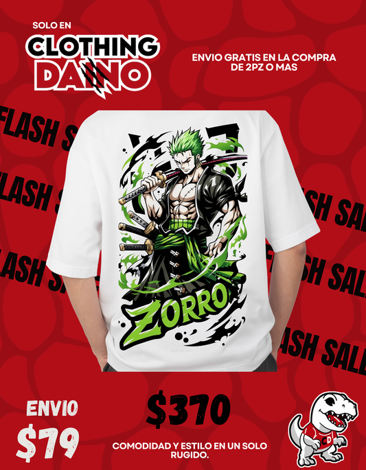 Playera Personalizada One Piece- Zorro (Blanca)